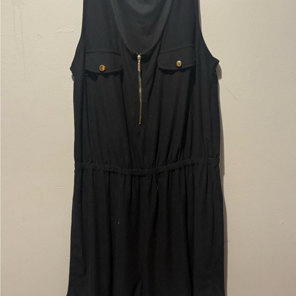Derek Heart Black Sleeveless Romper with Gold Heart Logo